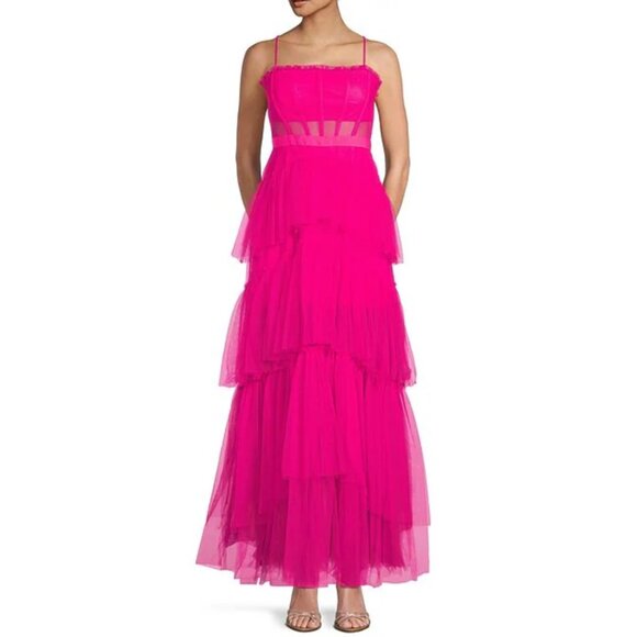 Next Up Corset Illusion Waist Tiered Long Dress